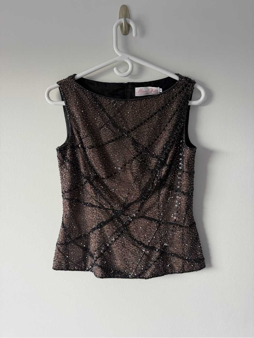 Vintage beaded black and brown boatneck top
